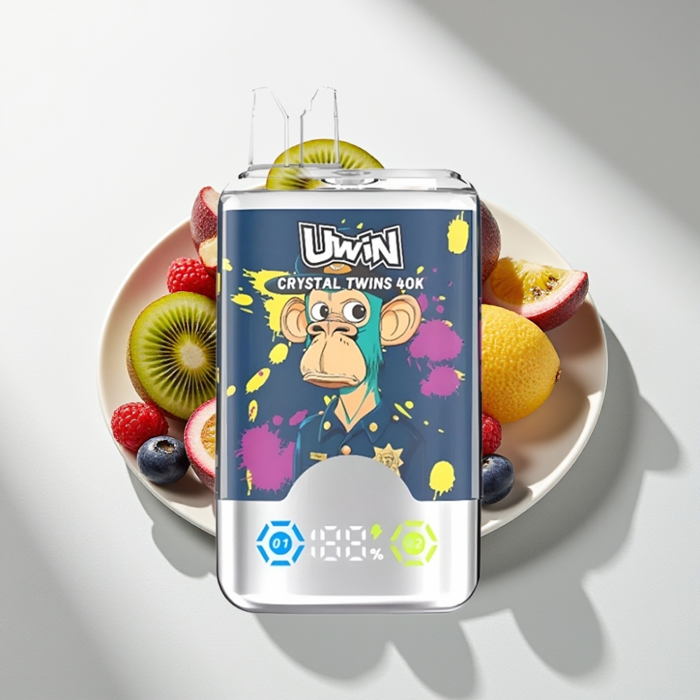 UWIN Crystal Twins 40000 Puffs Dual Flavor Mesh Coil Disposable Vape Kiwi Passion Fruit Guava Blueberry Raspberry