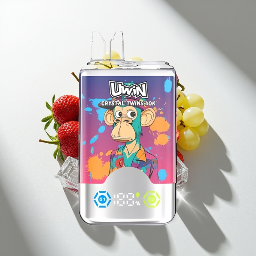 UWIN Crystal Twins 40000 Puffs Dual Flavor Rechargeable Strawberry Kiwi Grape Ice