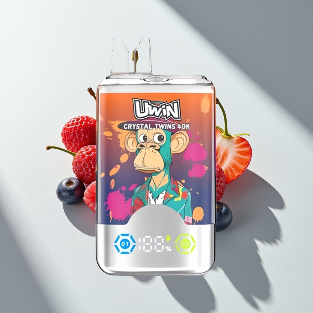 UWIN Crystal Twins 40000 Puffs Dual Flavor Rechargeable Strawberry Raspberry Cherry Mr Blue